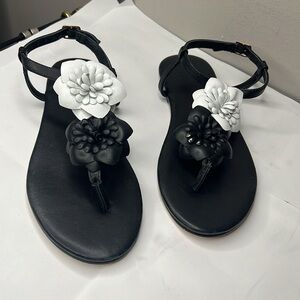 Anne Fontaine Sz 37 Black Leather Flat Thong Sandals - New Unworn